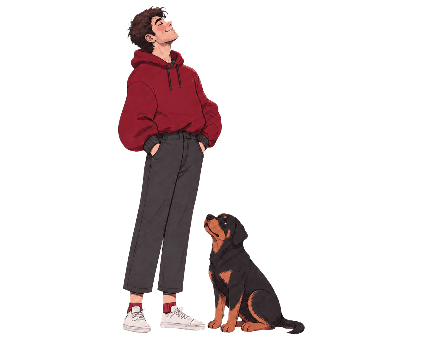 Amal standing with Luca, his Rottweiler