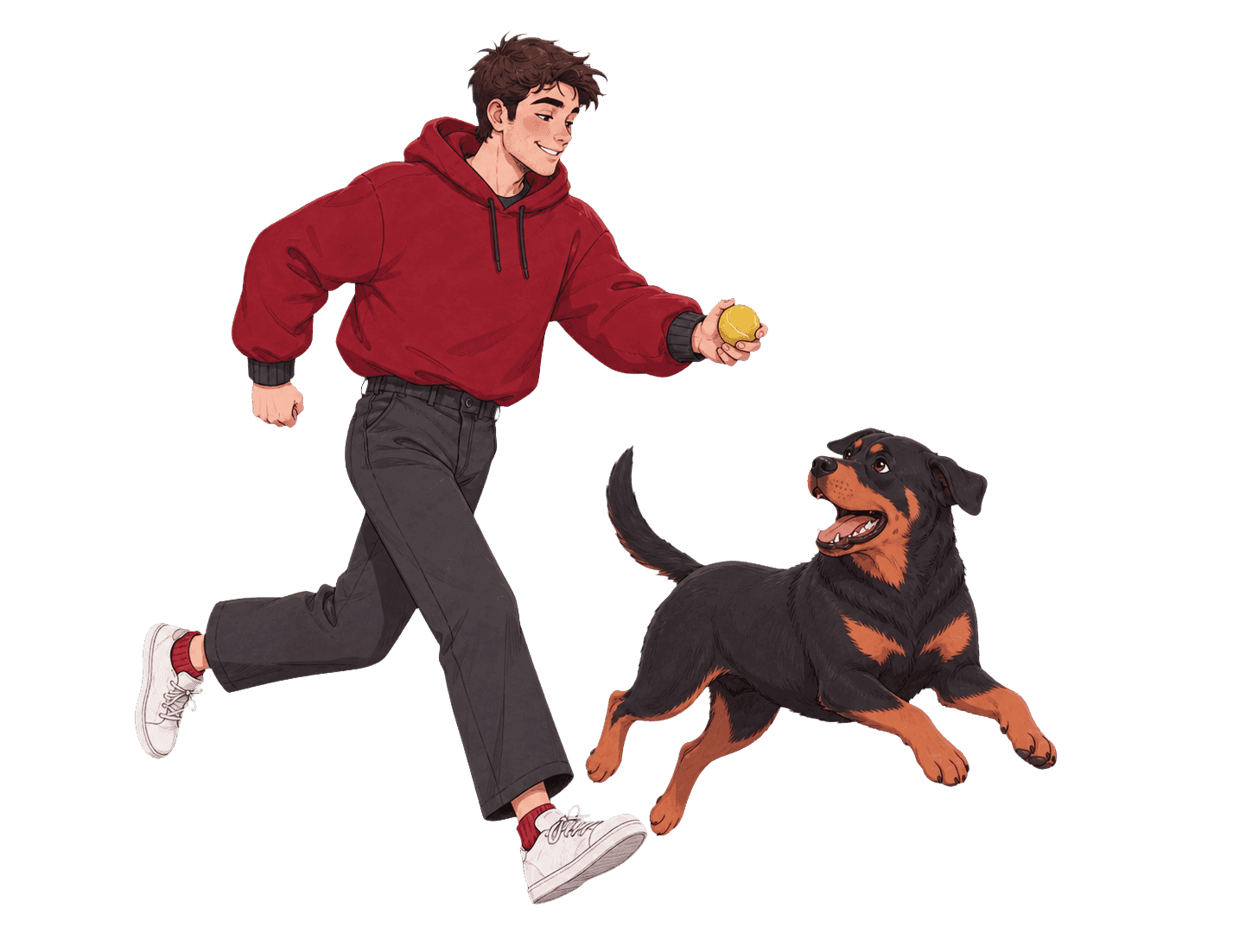 Amal running and playing fetch with Luca